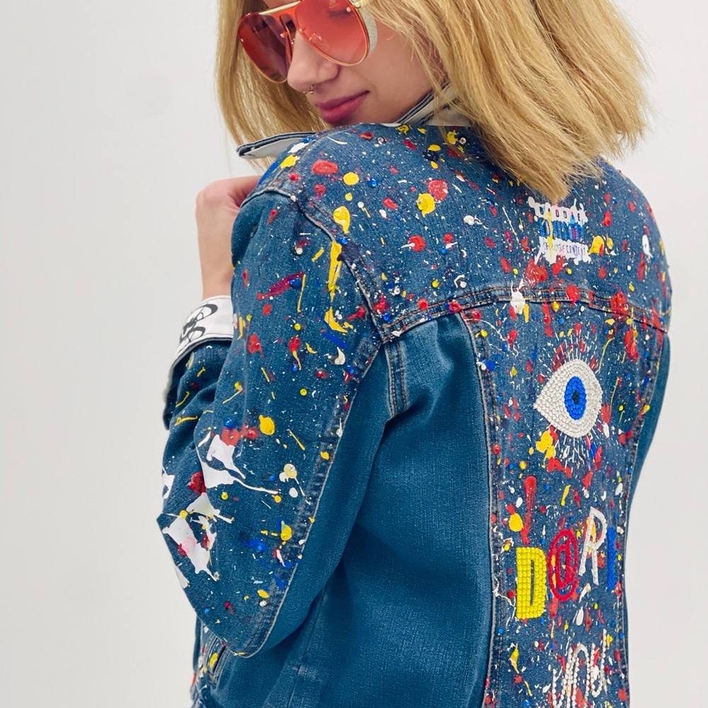 SAGII X MERCEDES BRUNELLI crystal Colorful Splatter Denim Jacket